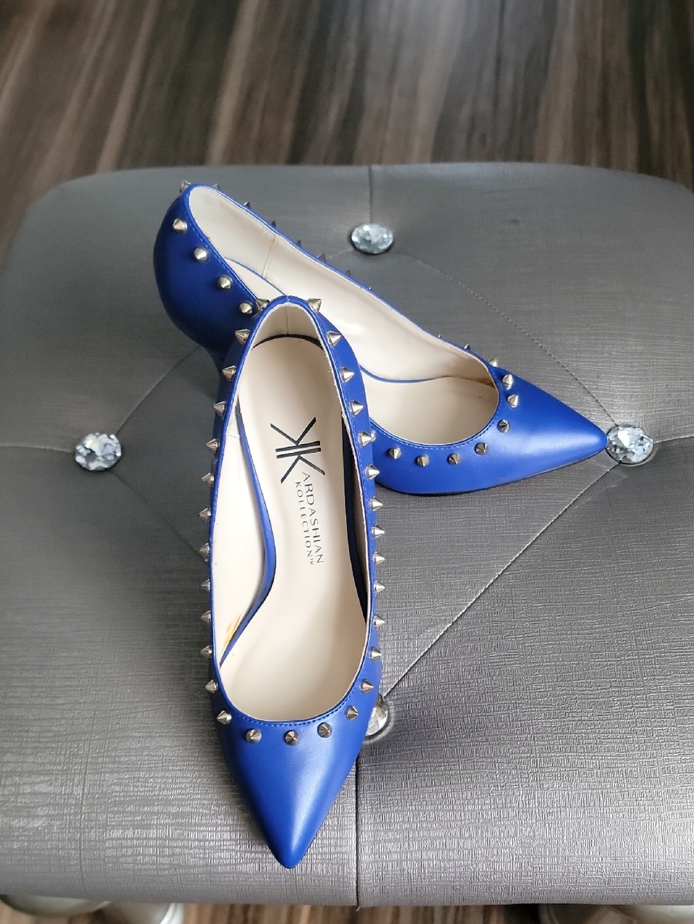 Kardashian Kollection Royal Blue Pointed-Toe Flats with Silver Studs